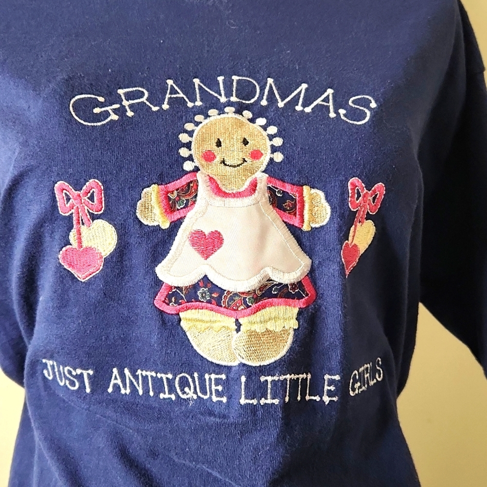 Vintage Single stitch blue embroidered short sleeve grandma t-shirt size large